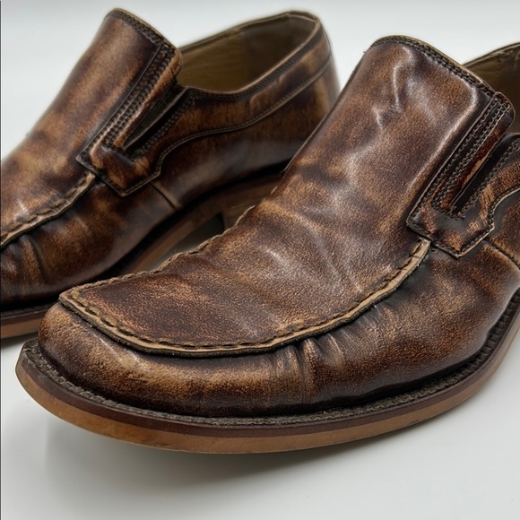 Men\'s Brown Leather Loafers dress shoes 41 EU 8.5 slip on square toe main image 5